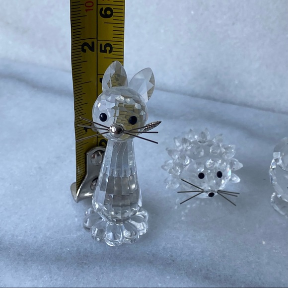 Swarovski Retired Set of 3: Cat, Mouse & Hedgehog on Matching Mirror Base - Picture 6 of 10